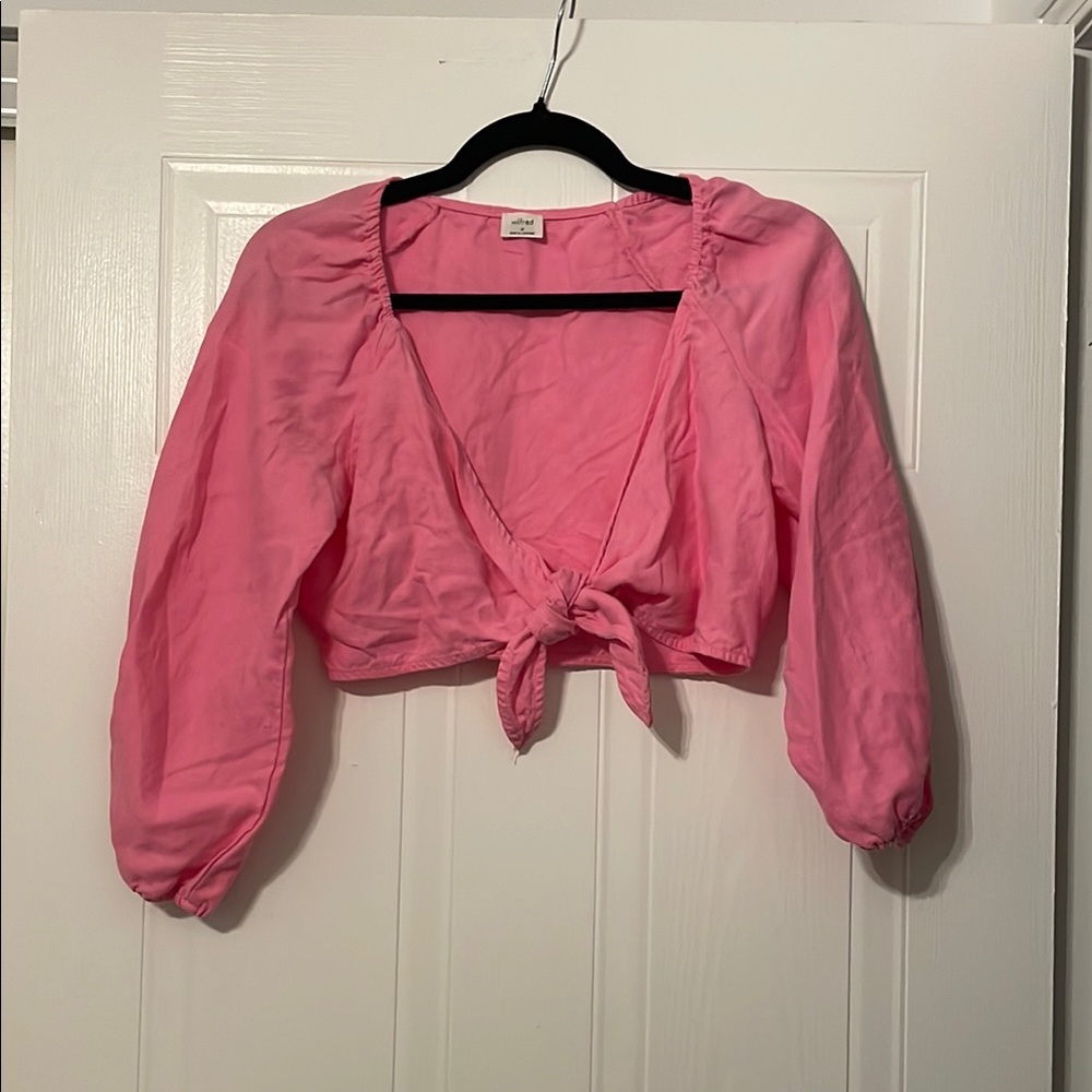 Wilfred Pink Puff Sleeve Crop Top with Tie Front